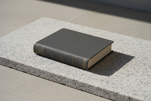Elegant leather-bound book on a stone surface.